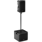 Stacked Mackie Thump15v4 active loudspeakers, showcasing their large 15-inch drivers and rugged design for live sound reinforcement.