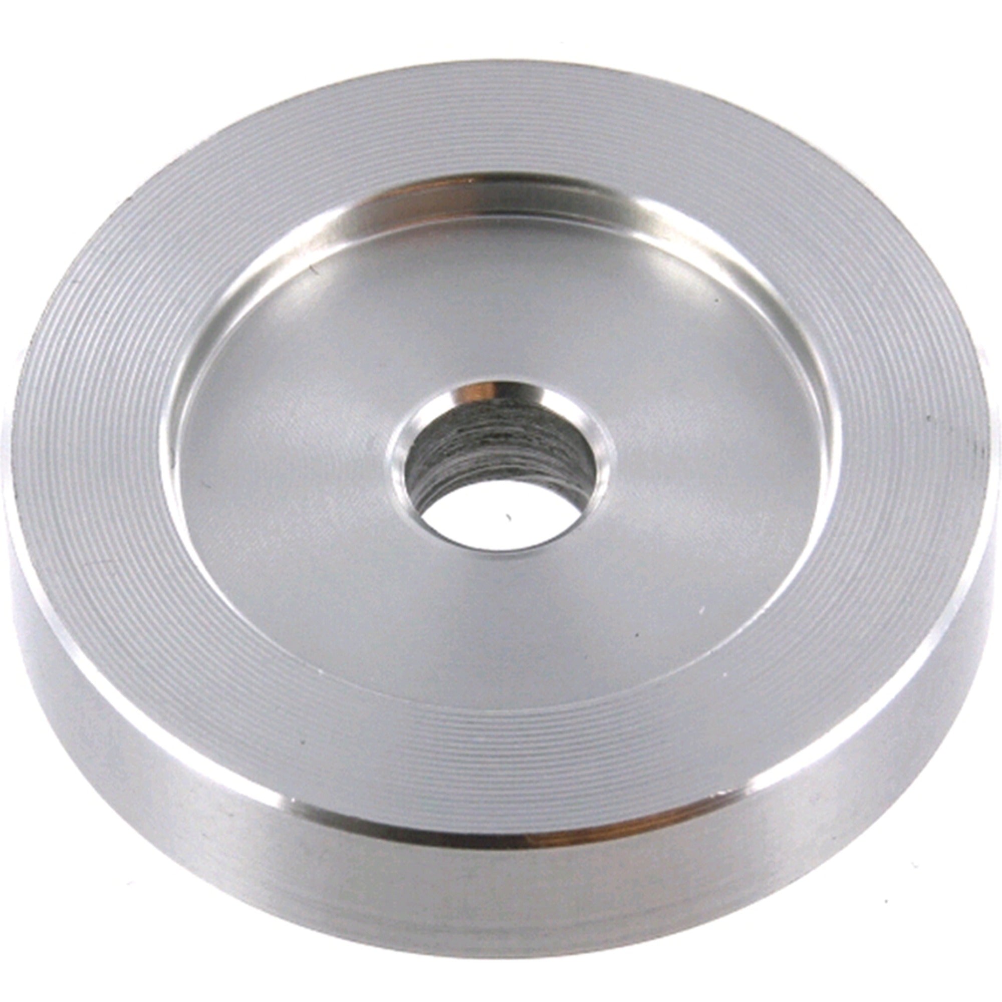 Tonar aluminum 45 RPM record adapter for turntables, stabilizer and 45 RPM record weight in a sleek metallic finish.
