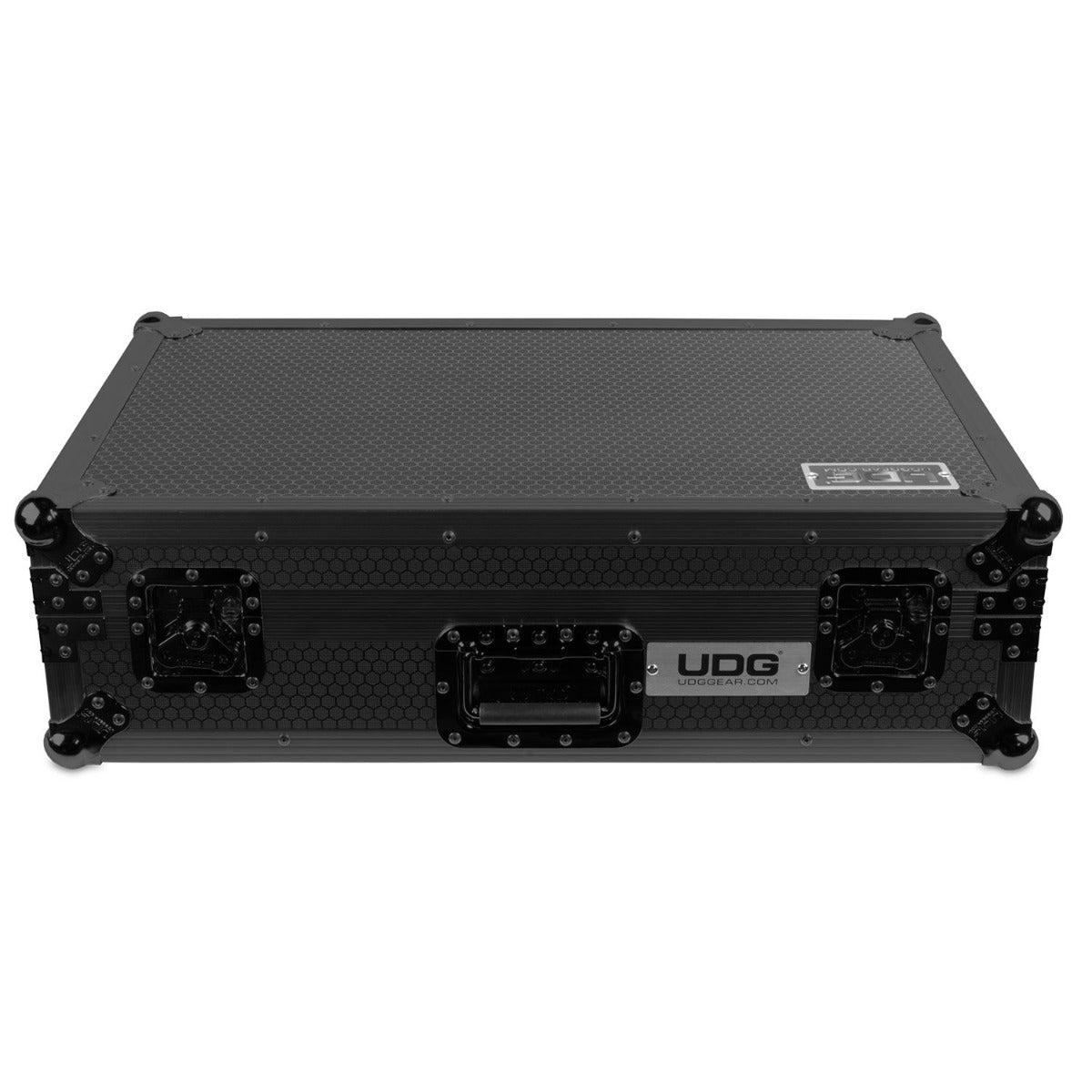 UDG Ultimate Flight Case for Pioneer XDJ-RX3 DJ controller, black with wheels, durable protective design for mobile DJ setup.