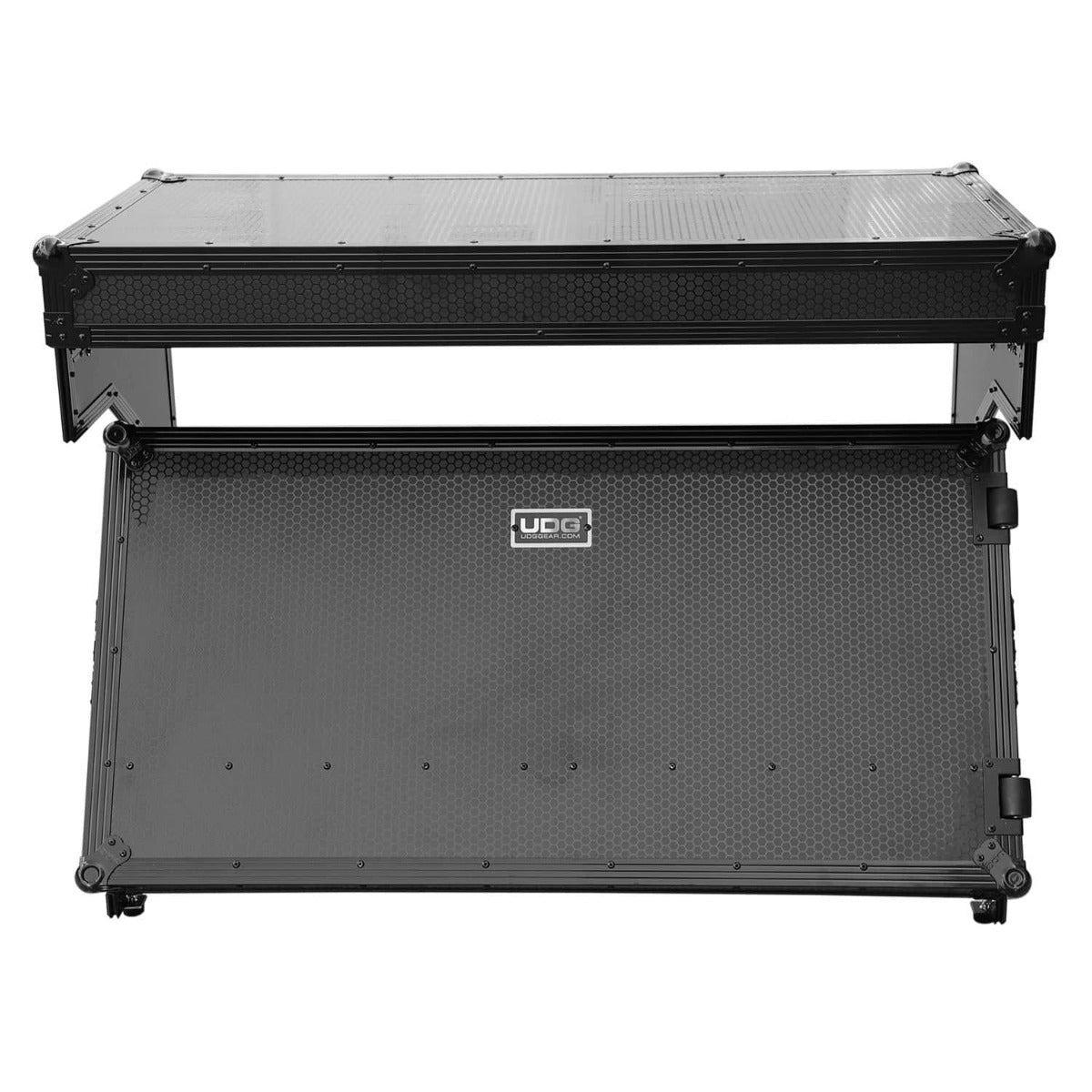 UDG Ultimate Flight Case Portable Z-Style DJ Table Black Plus (Wheels) DJ table flight case, closed flight case, front view