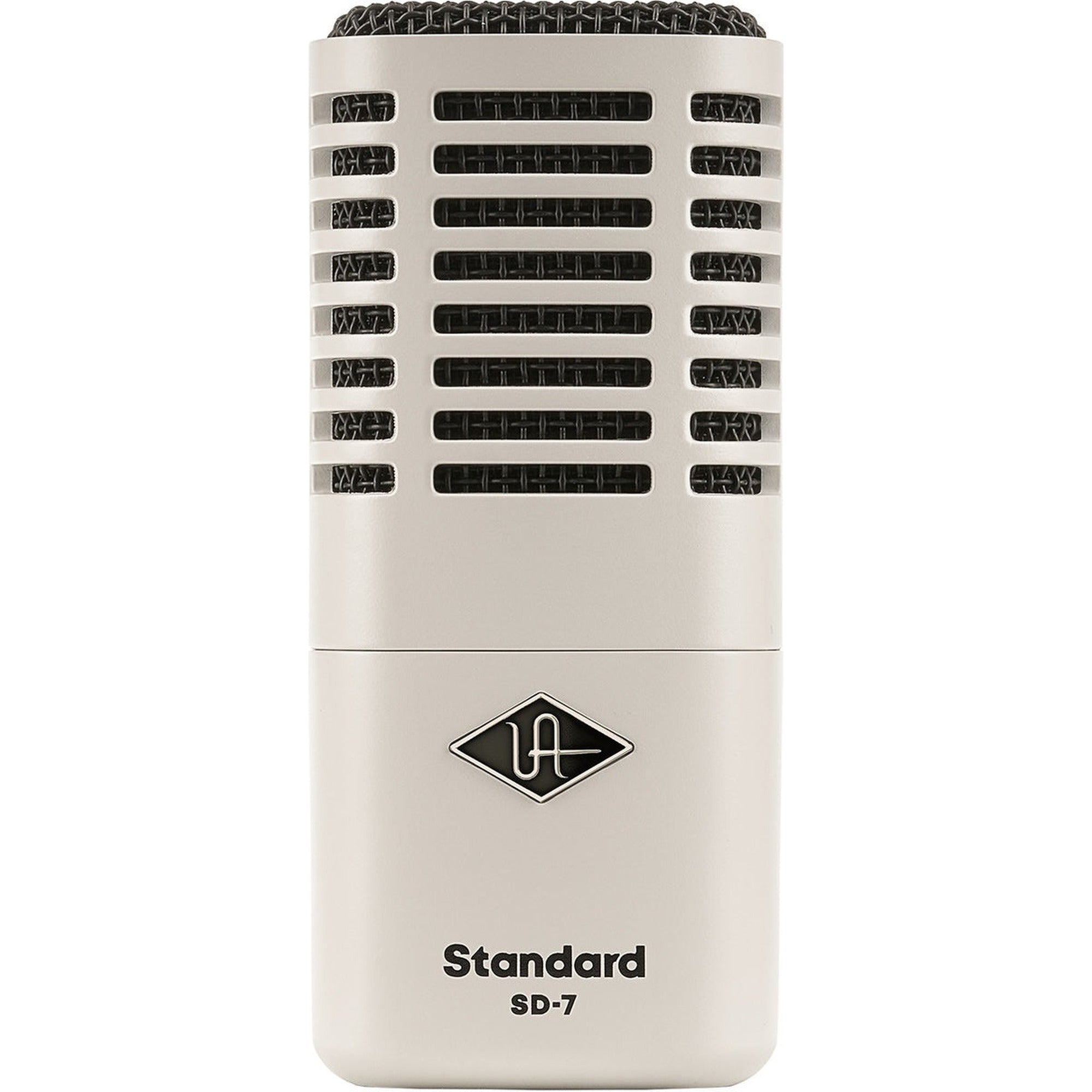 Universal Audio SD-7 dynamic microphone shown with professional black grille and body, ideal for studio and live sound applications.