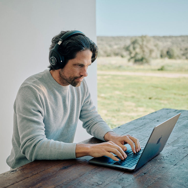 Focal Bathys wireless headphones with over-ear design, black ear cups, and headband, showing the sleek, modern look.