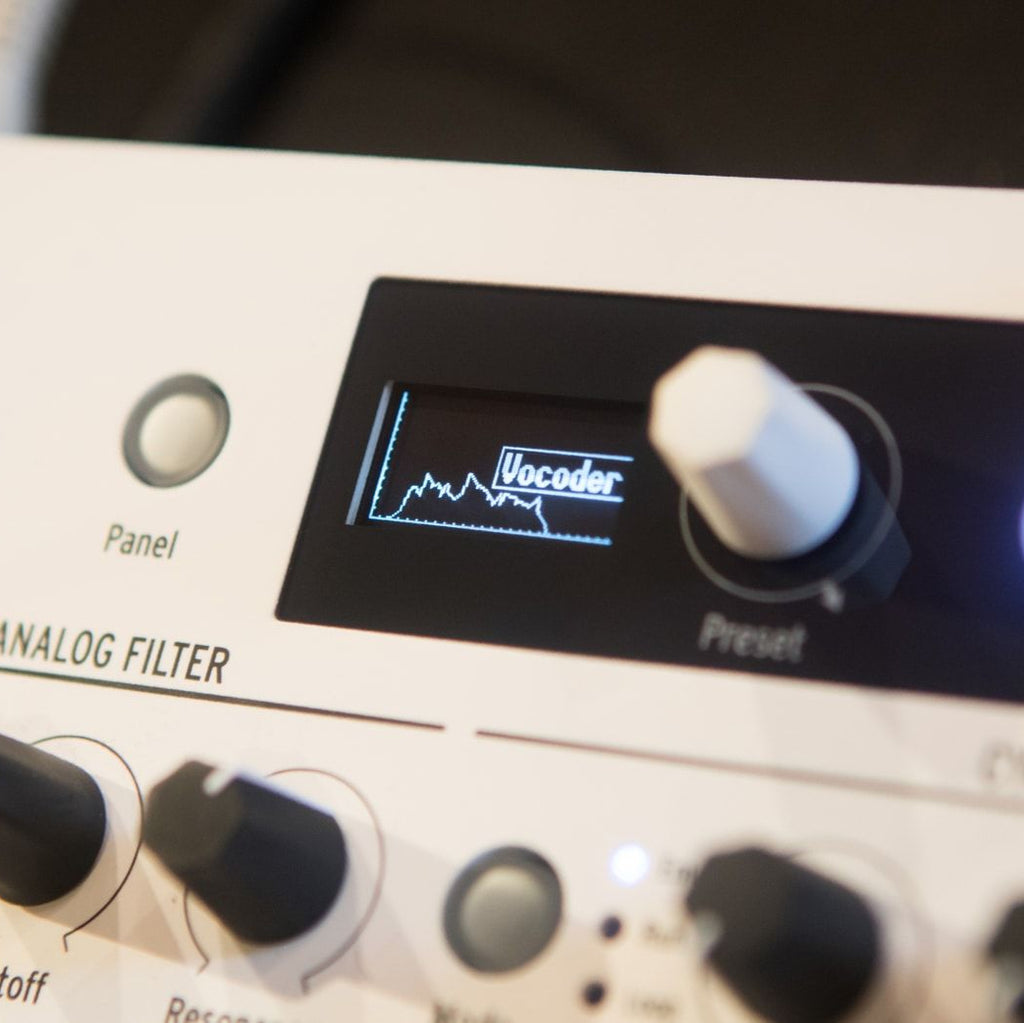 Arturia MicroFreak Vocoder Edition synthesizer with colorful interface and keyboard, showcasing its versatile vocoder features and controls.
