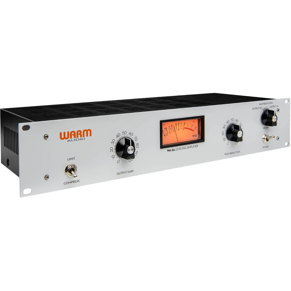 Warm Audio WA-2A signal processor with vintage-style controls and meters, used for dynamic range compression and audio leveling.