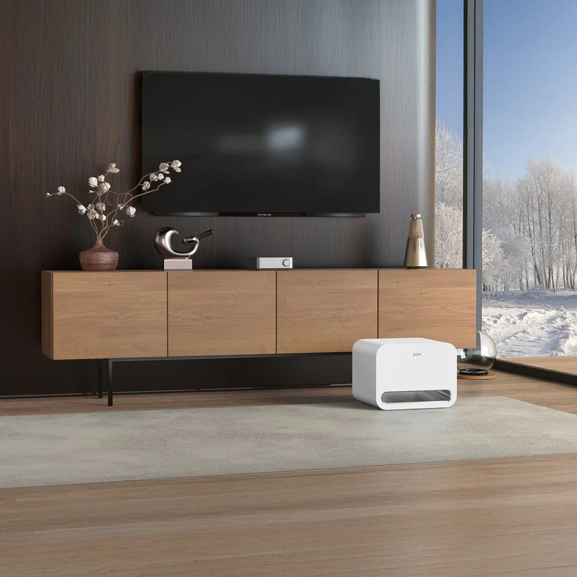 WiiM Sub Pro 8-inch wireless smart subwoofer with 250W power, Wi-Fi and Bluetooth connectivity in white color.