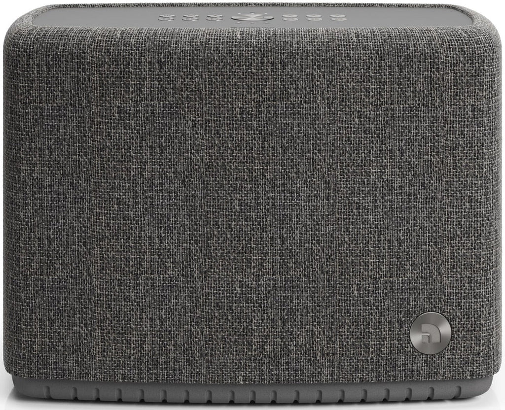 Wireless portable Audio Pro A15 speaker in dark grey with front controls, supporting AirPlay 2, Google Cast, and Chromecast.