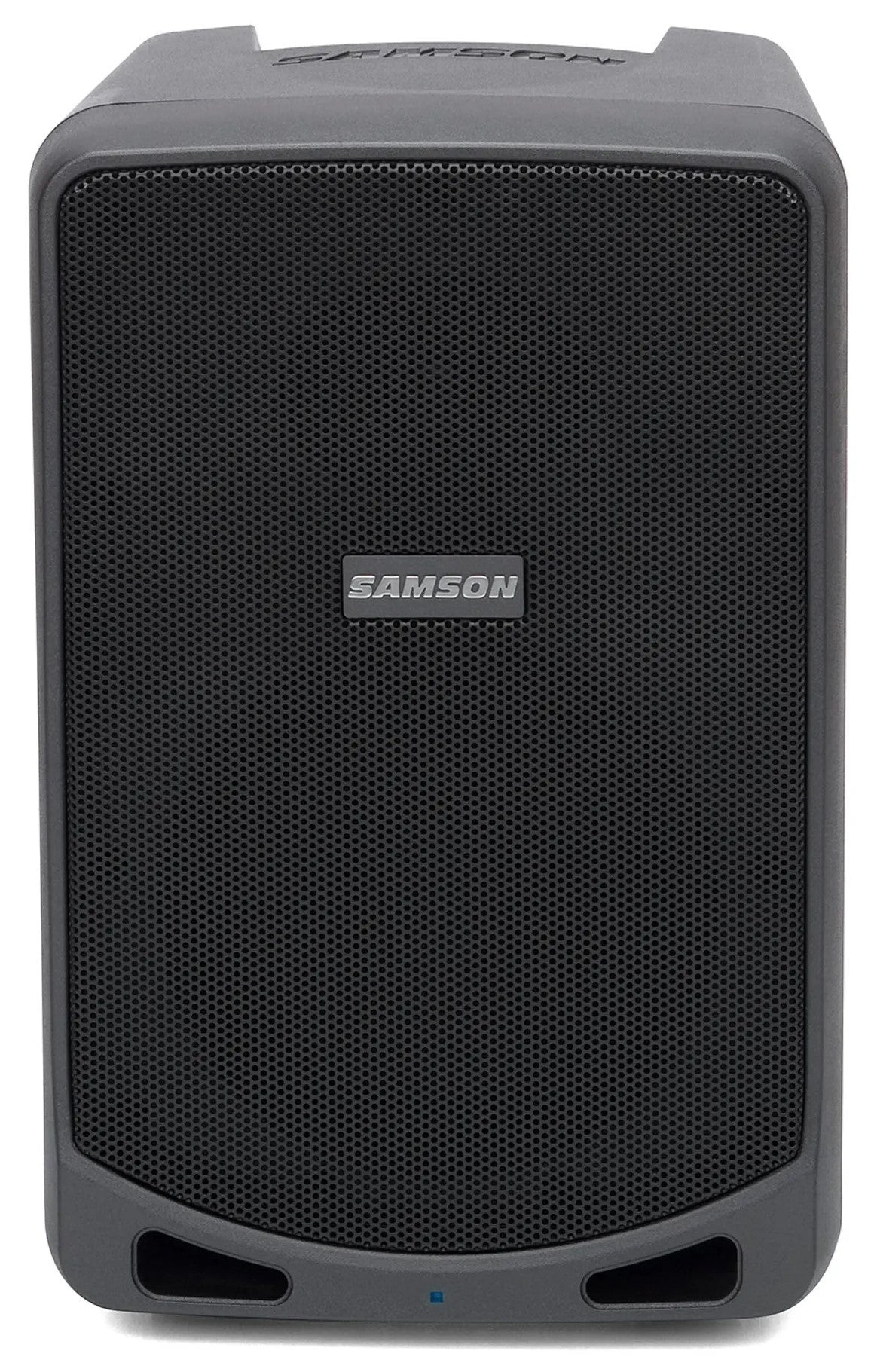 Samson Expedition XP106w portable PA speaker with control panel and handle, ideal for live sound and public address.