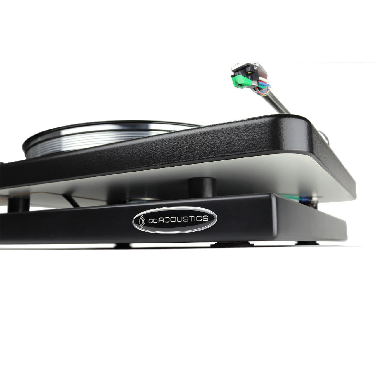IsoAcoustics zaZen II studio monitor stands supporting speakers with a sleek black design for optimal audio clarity.