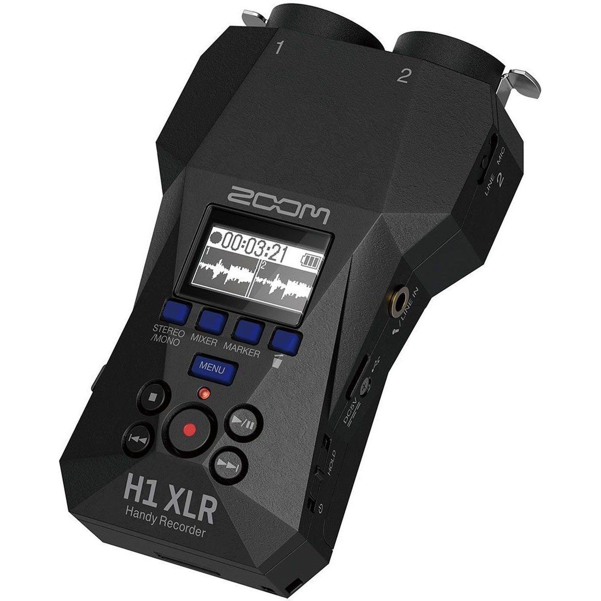 Zoom H1 XLR field recorder, front view.