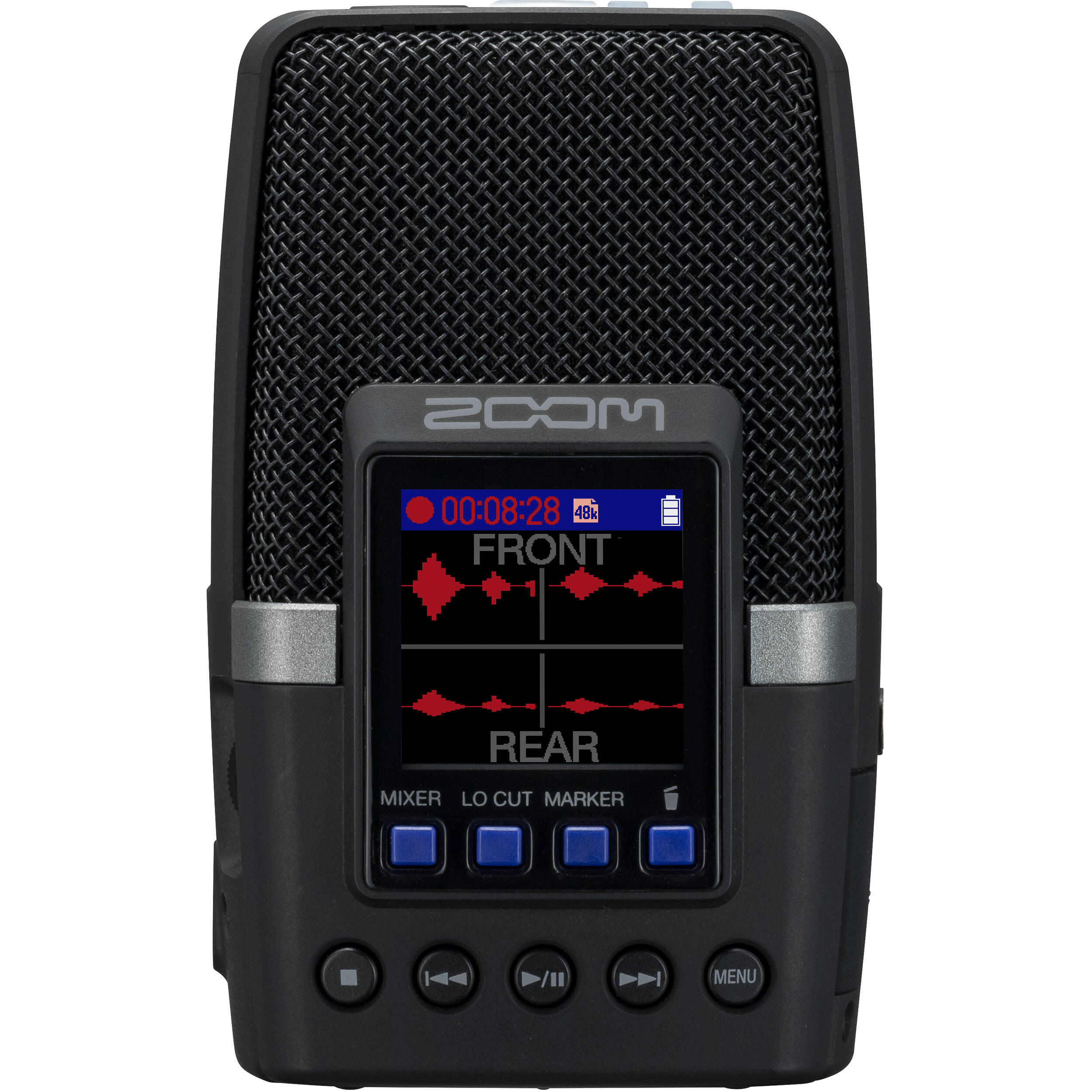 Zoom H2essential digital recorder, front three-quarter view